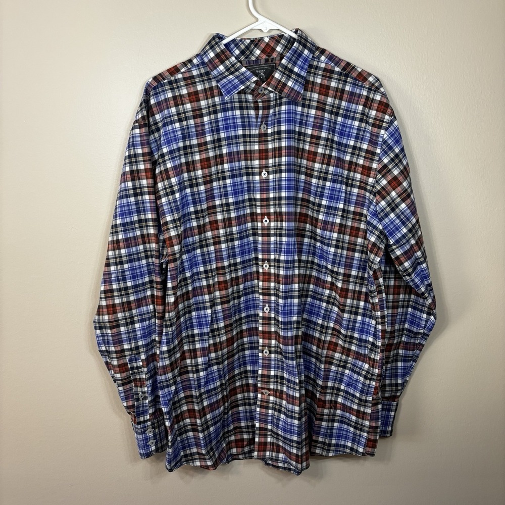 Maker & Company Mens Shirt XXL L/S Button Down Cotton Brown/Blue Plaid